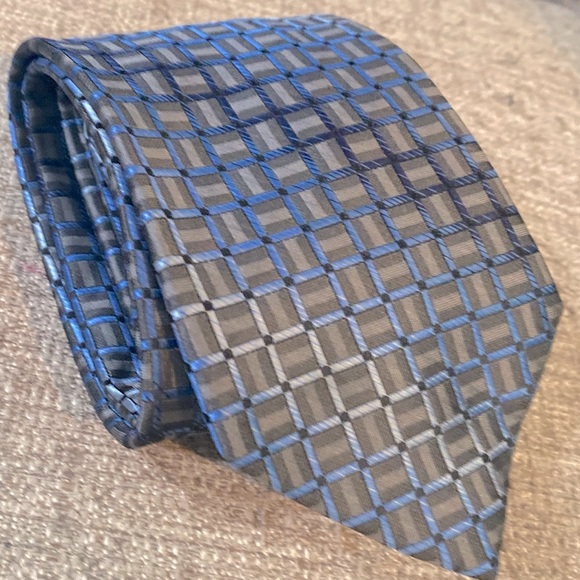 Stafford Blue and Grey Geometric Narrow Tie - Picture 2 of 5